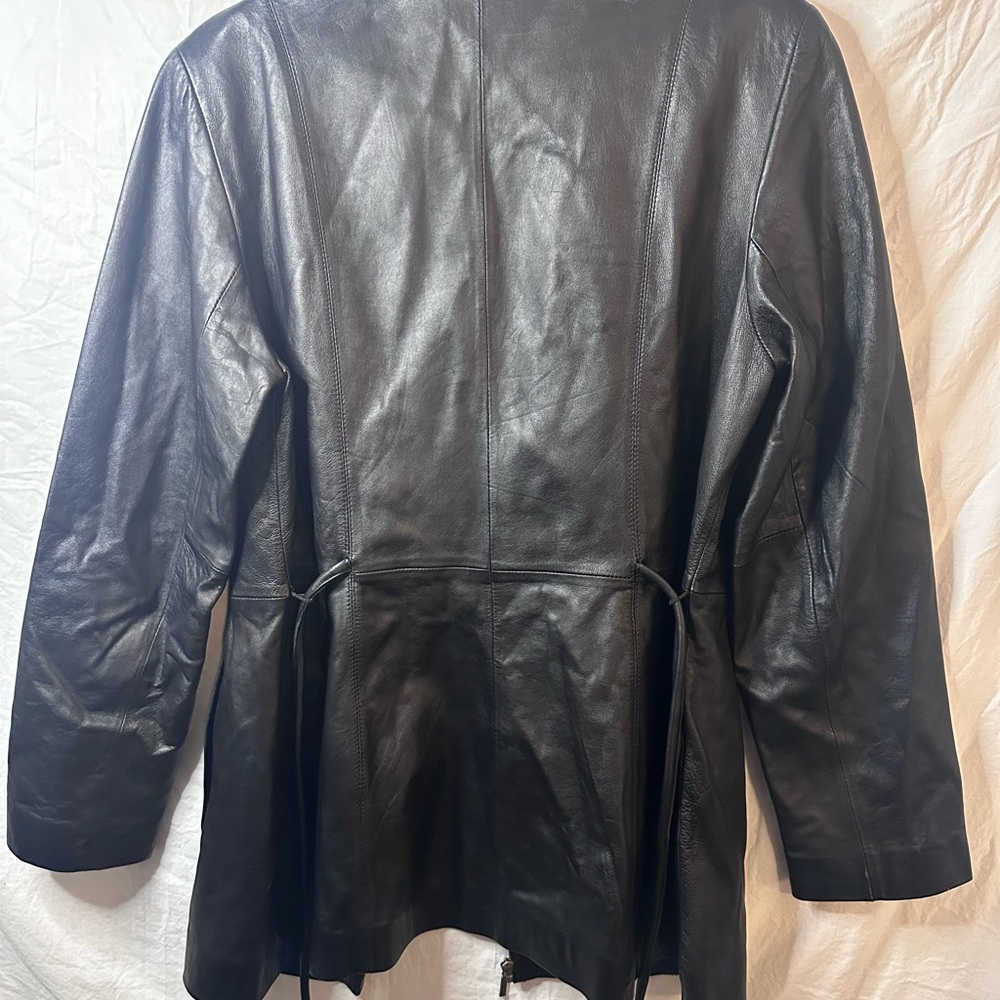 JLC New York Genuine Leather Belted Jacket Coat Black Size Medium - Picture 6 of 10